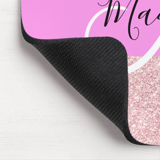 Glam Blush Roze Rose Gold Glitter Sparkle Monogram Muismat (Hoek)