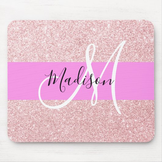 Glam Blush Roze Rose Gold Glitter Sparkle Monogram Muismat (Voorkant)