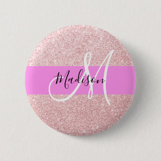 Glam Blush Roze Rose Gold Glitter Sparkle Monogram Ronde Button 5,7 Cm