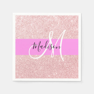 Glam Blush Roze Rose Gold Glitter Sparkle Monogram Servet