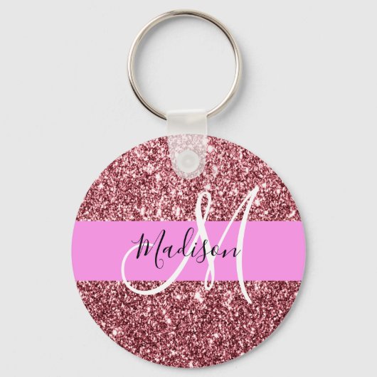 Glam Blush Roze Rose Gold Glitter Sparkle Monogram Sleutelhanger (Voorkant)