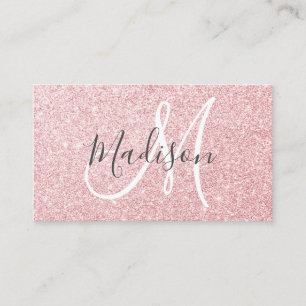 Glam Blush Roze Rose Gold Glitter Sparkle Monogram Visitekaartje