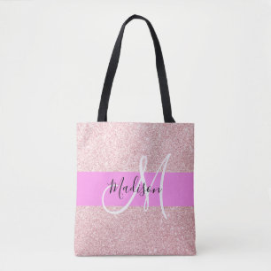 Glam Blush Roze Roze Goud Glitter Glans Monogram Draagtas