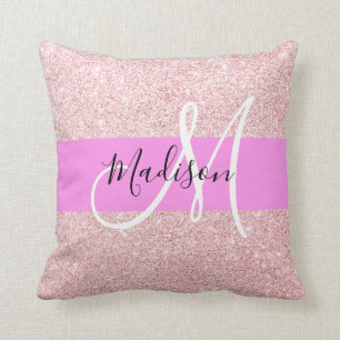 Glam Blush Roze Roze Goud Glitter Glans Monogram Kussen