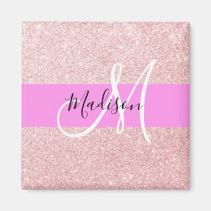 Glam Blush Roze Roze Goud Glitter Glans Monogram Magneet