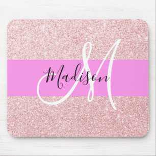 Glam Blush Roze Roze Goud Glitter Glans Monogram Muismat
