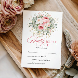 Glam bohemian blush bloem gouden trouw-RSVP RSVP Kaartje