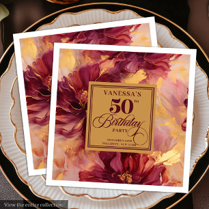 Glam Boho Bourgondië Blush Goud Bloem 50ste Verjaa Servet