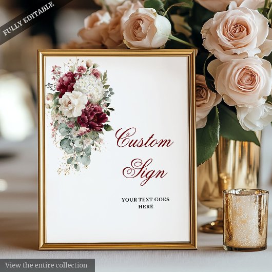 Glam Boho Bourgondië Wit Huwelijk Custom Sign Poster