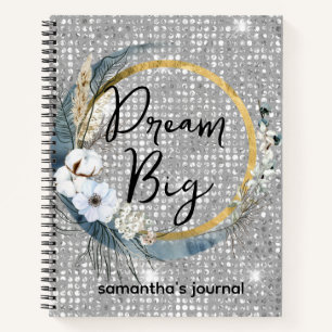 Glam Boho Celestial Moon Chic Faux Silver Glitter Notitieboek