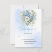 Glam Boho Péonie Bleue Clair Or Mariage RSVP (Devant)
