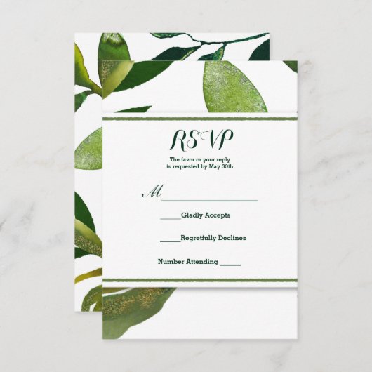 Glam Botanique Vert Plante Mariage Feuilles RSVP (Devant / Derrière)