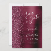 Glam Bourgogne Brushed Metal Script Bewaar de datu Aankondiging (Voorkant)
