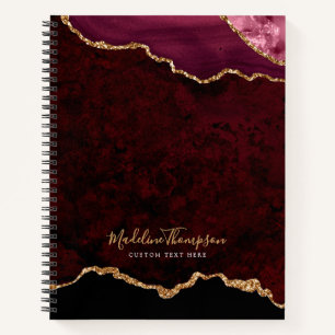 Glam Bourgogne Velvet Agate Geode Gold Script Notitieboek