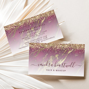 Glam Bourgondië Rood Goud Marmer Glitter Script Visitekaartje
