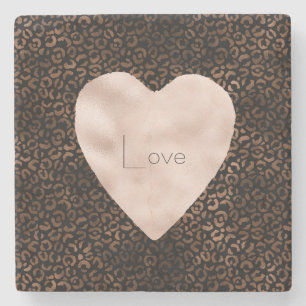 Glam Brown Black Leopard Print Heart Stenen Onderzetter