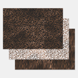 Glam Brown Black Leopard Print Inpakpapier Vel
