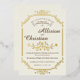 Glam Bruiloft Gouden Folie Invitation Uitnodiging