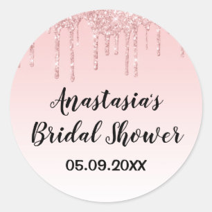 Glam bruiloftsfeest Roze Roségoud Glitterdruppels Ronde Sticker