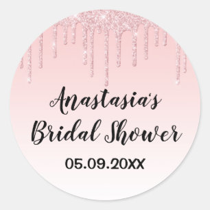 Glam bruiloftsfeest Roze Roségoud Glitterdruppels Ronde Sticker