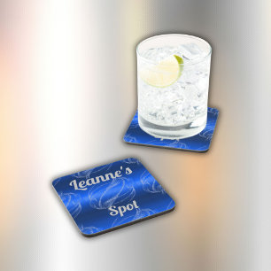 Glam Brushed Metal en Glitter Blue Monogram Bier Onderzetter