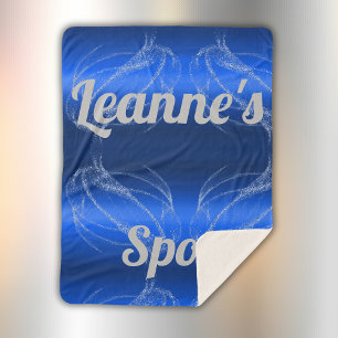 Glam Brushed Metal en Glitter Blue Monogram   Sherpa Deken