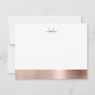 Glam Brushed Metal Roos Gold Girly Monogram Notitiekaartje
