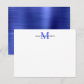 Glam Brushed Metal Royal Blue Classic Monogram Notitiekaartje (Voorkant / Achterkant)