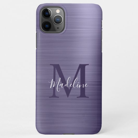 Glam Brushed Metallic Midnight Paars Monogram iPhone Hoesje (Achterkant)