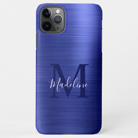 Glam Brushed Metallic Royal Blue Monogram iPhone Hoesje (Achterkant)