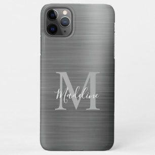 Glam Brushed Metallic Silver Grey Monogram iPhone 11Pro Max Hoesje