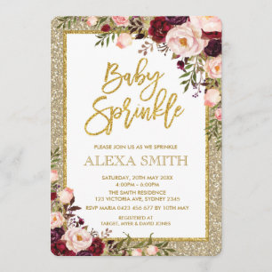 Glam Burgundy Floral roze Roses Baby shower Invite Kaart