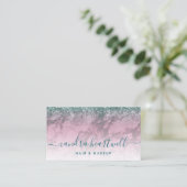 Glam Burgundy Marble Teal Glitter Script Stylist Visitekaartje (Staand voorkant)