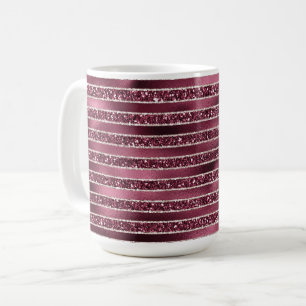 Glam Burgundy Red Rose Blush Glitter Stripes Koffiemok
