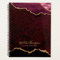 Glam Burgundy Velvet Agate Géode Gold Script