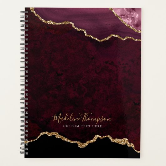 Glam Burgundy Velvet Agate Géode Gold Script (Devant)