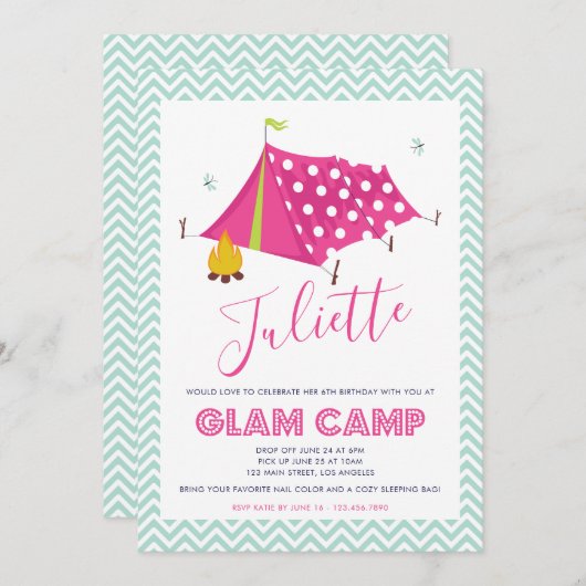 Glam Camp Spa Makeover Invitation d'anniversaire (Devant / Derrière)