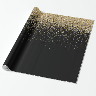 Glam Cascades van Gold Glitter Black Achtergrond Cadeaupapier