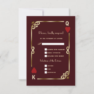 Glam Casino Goud Diep Bourgondiër Art Deco Trouwen RSVP Kaartje