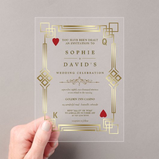 Glam Casino Night Las Vegas bruiloft transparant Acryl Uitnodigingen (Insitu (Draagbaar))