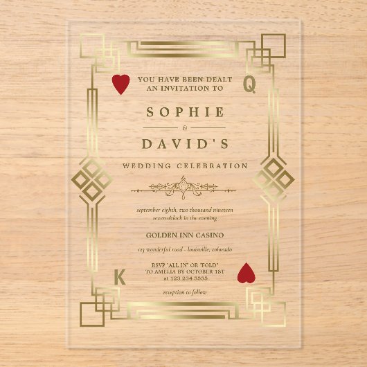 Glam Casino Night Las Vegas bruiloft transparant Acryl Uitnodigingen (Voorkant)