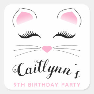 Glam Cat Birthday Vierkante Sticker