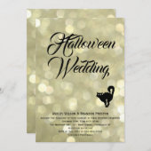 Glam Cat op gouden Halloween bruiloft uitnodiging (Voorkant / Achterkant)