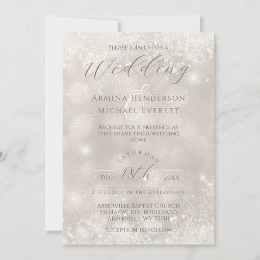 Glam Champagne en Glitter Elegante Fotobruiloft Kaart (Voorkant)