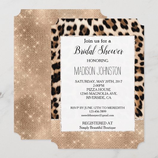 Glam Champagne Glitz Cream Leopard Kaart (Voorkant / Achterkant)