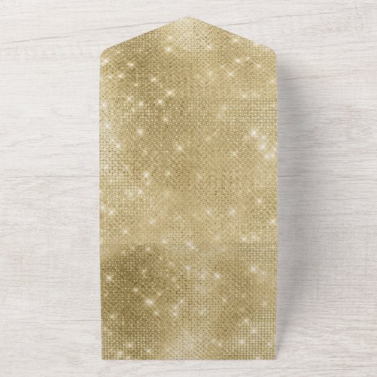 Glam Champagne Gold Glitzy Sparkle All In One Uitnodiging (Buitenkant)