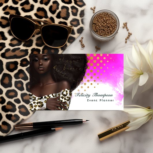 Glam Chic Afro Boss Lady Code QR Carte de visite