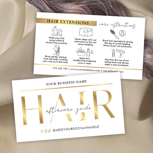 Glam Chic Gold Hair Extensions Verzorgingsinstruct Visitekaartje