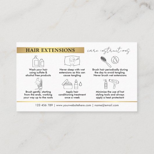 Glam Chic Gold Hair Extensions Verzorgingsinstruct Visitekaartje (Achterkant)