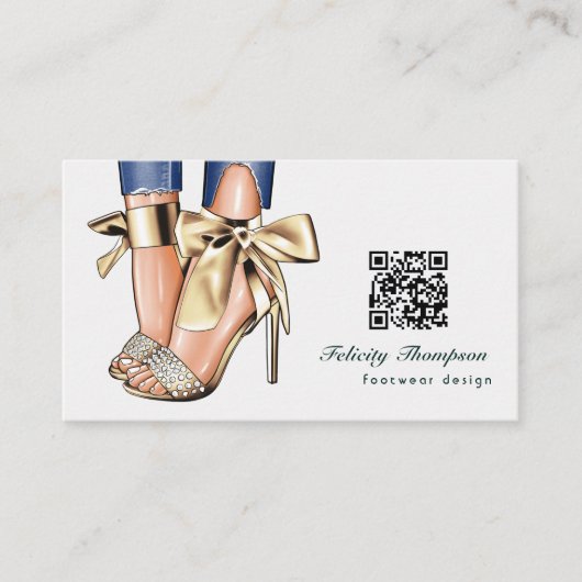 Glam Chic Gold Mode Designer QR-code Visitekaartje (Voorkant)